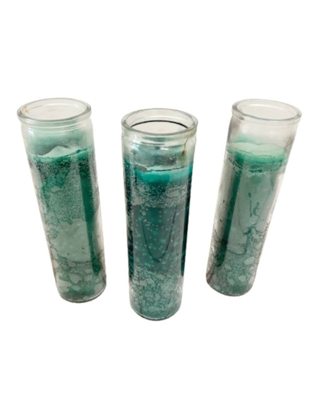 Teal Green Glass Jar Pillar Candles Lot 3 Tall 7 Day Prayer Sanctuary